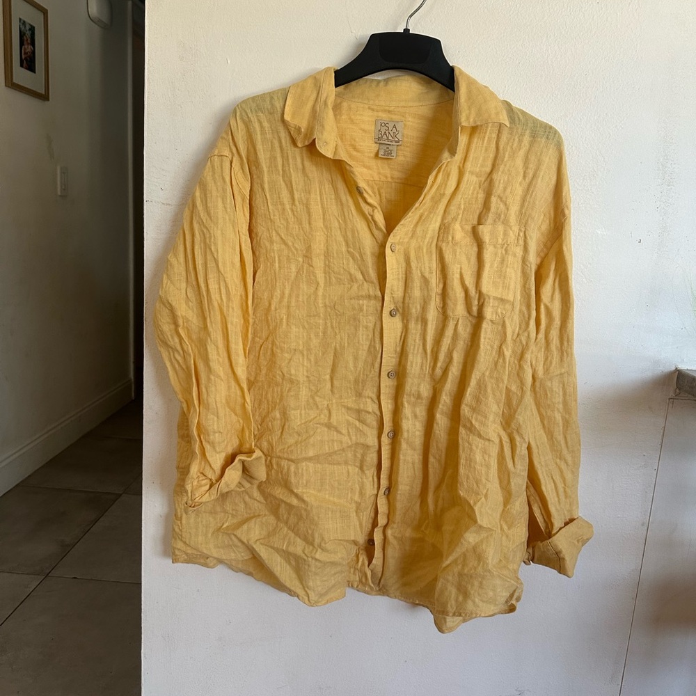 Jos. A. Bank 100% Linen Button-Down Shirt — Yellow (Size XL)